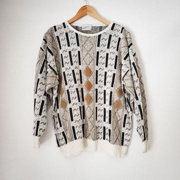 Vintage Linen-Cotton Blend 80s Dad Sweater/ Belissimo by Tip Top Size S-L - Picture 1 of 6